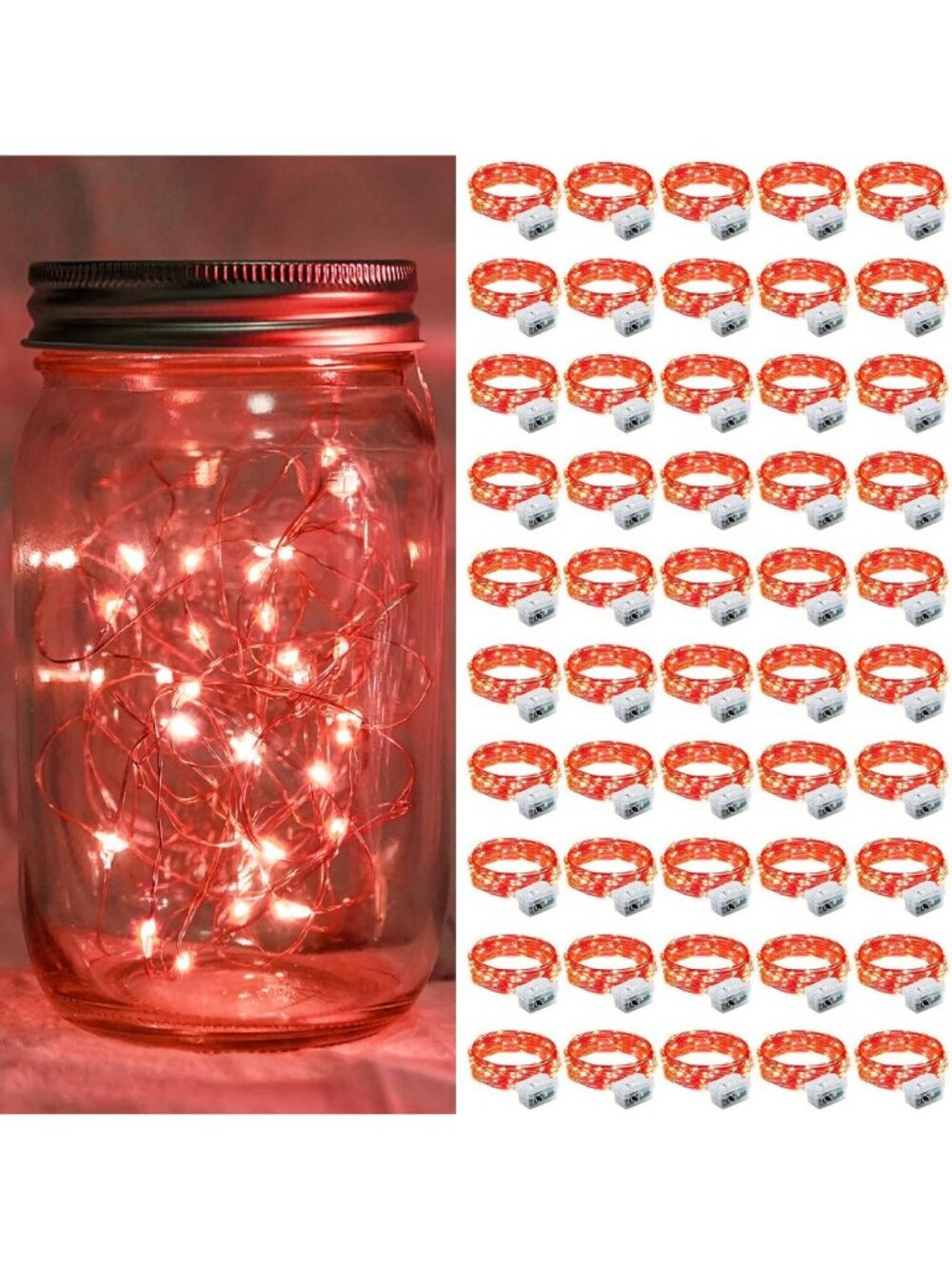 50 Pack Red Fairy Lights 7Ft 20 LED Twinkle String Lights Battery Operated